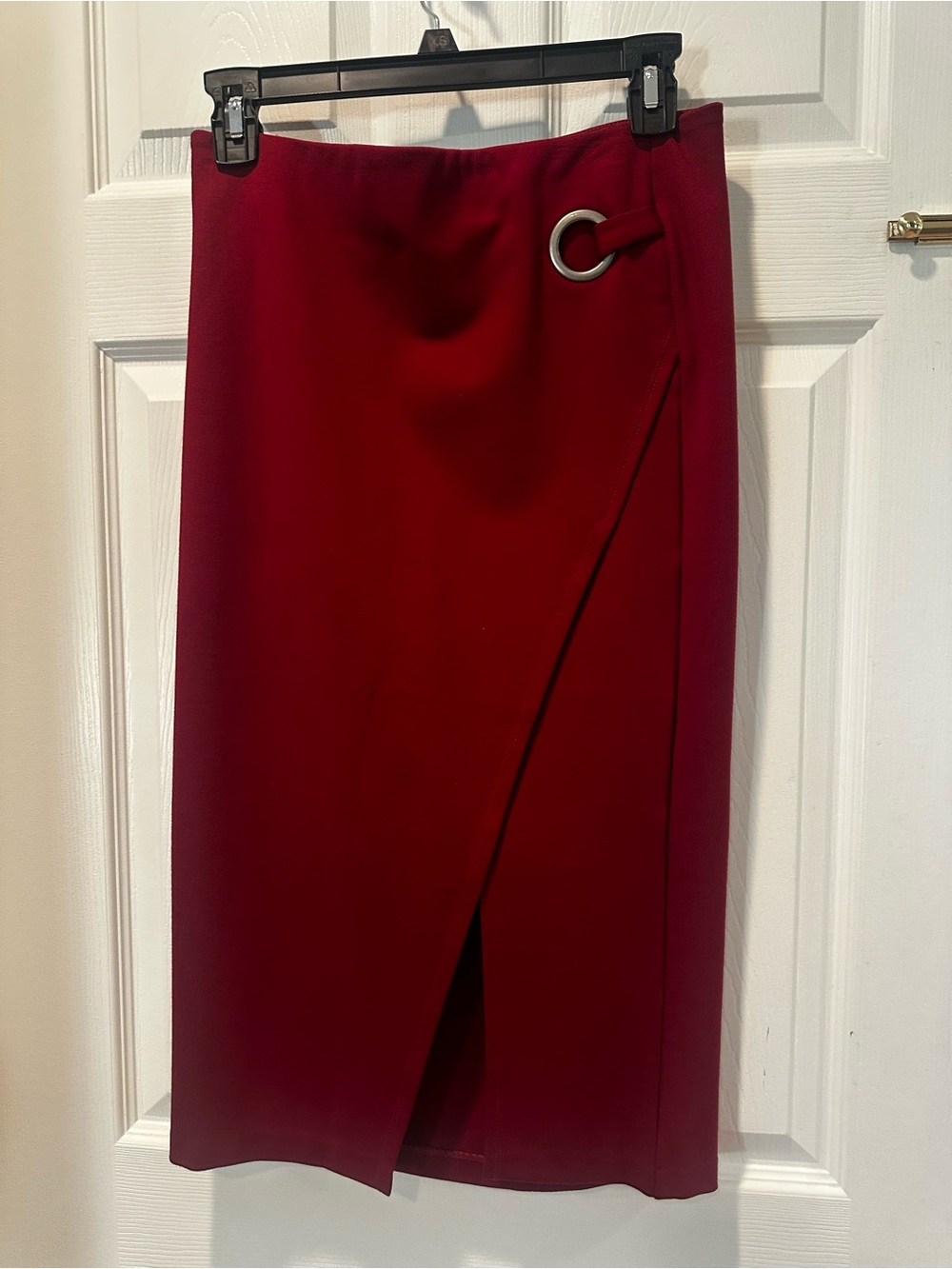 Rust Wrap look Pencil Skirt with Silver Ring Detail